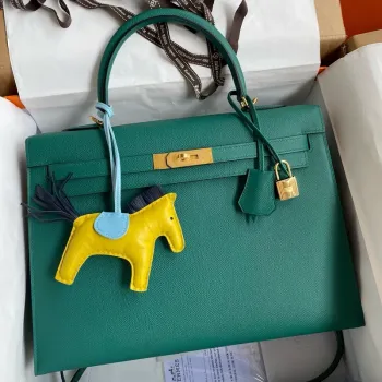 Kelly Sellier 35 Handmade Bag In Malachite Epsom Calfskin
