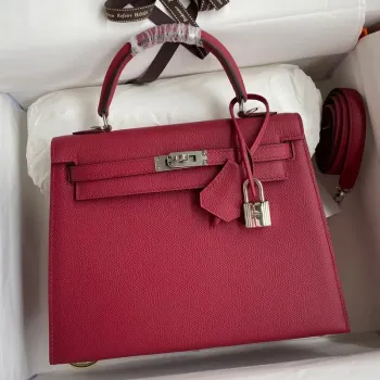 Kelly Sellier 28 Handmade Bag In Ruby Epsom Calfskin