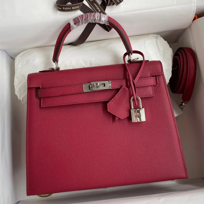 Kelly Sellier 28 Handmade Bag In Ruby Epsom Calfskin
