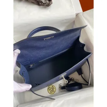 Kelly Sellier 32 Handmade Bag In Blue Iris Ostrich Leather