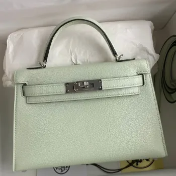 Kelly Mini II Sellier Handmade Bag In Vert Fizz Chevre Mysore Leather