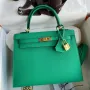 Kelly Sellier 25 Handmade Bag In Vert Jade Epsom Calfskin