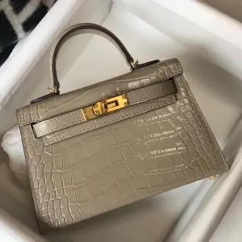 Kelly Mini II Bag In Taupe Embossed Crocodile Calfskin