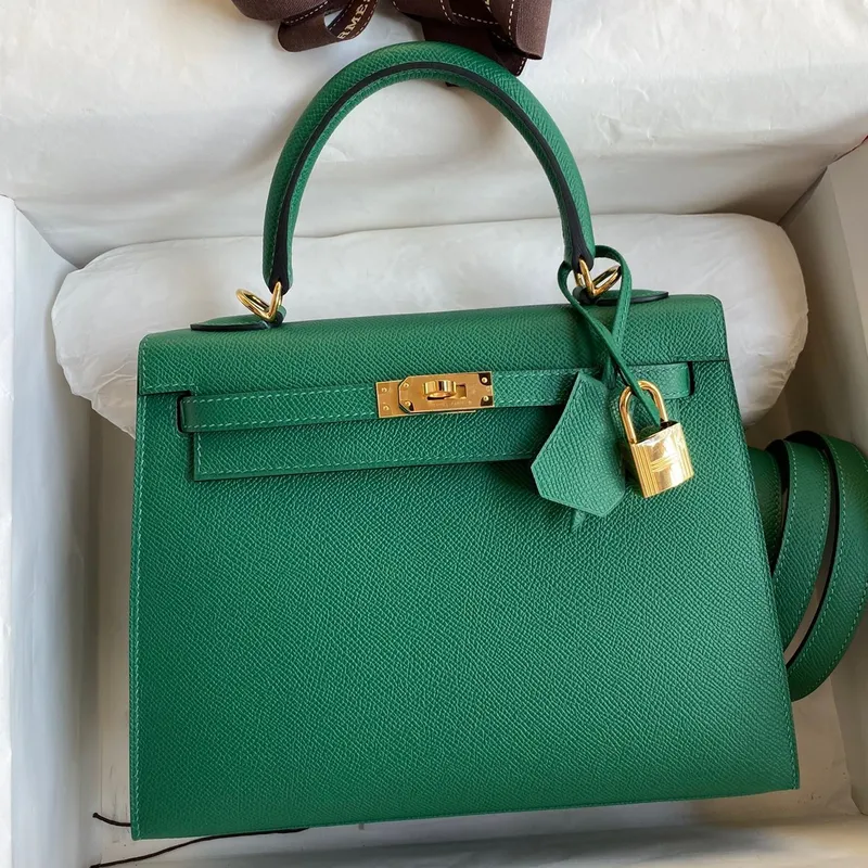 Kelly Sellier 25 Handmade Bag In Vert Vertigo Epsom Calfskin