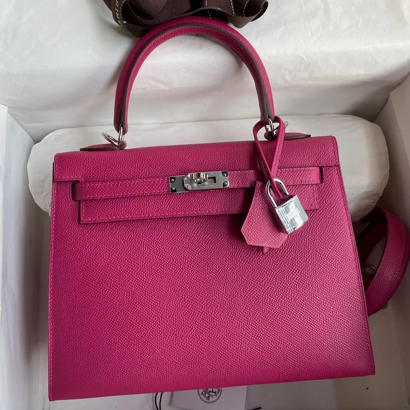 Kelly Sellier 25 Handmade Bag In Rose Purple Epsom Calfskin