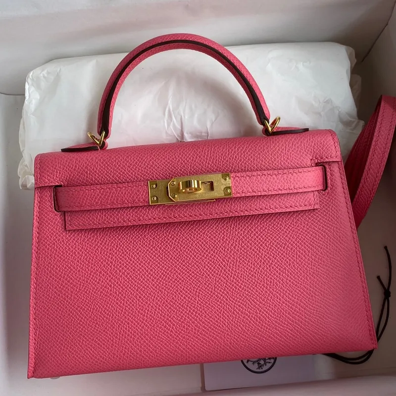 Kelly Mini II Sellier Handmade Bag In Rose Azalee Epsom Calfskin