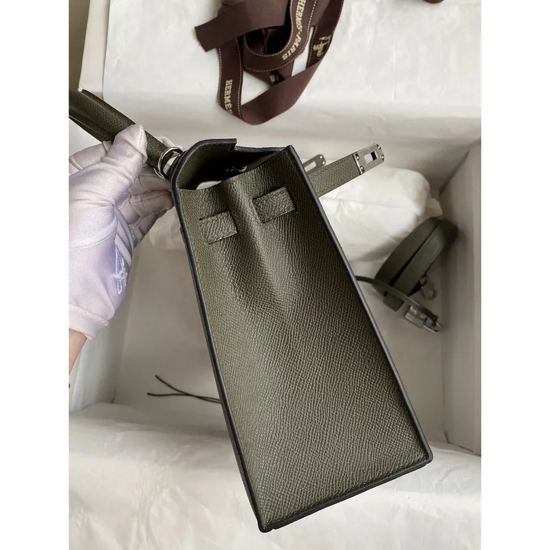 Kelly Sellier 25 Handmade Bag In Vert De Gris Epsom Calfskin