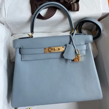 Hermès Kelly Retourne 28 — Blue Lin Evercolor Calfskin, Handmade Luxury