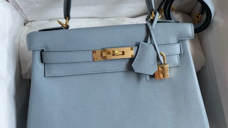 Hermès Kelly Retourne 28 — Blue Lin Evercolor Calfskin, Handmade Luxury