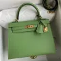 Kelly Sellier 25 Handmade Bag In Vert Criquet Epsom Calfskin