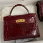 Kelly Mini II Sellier Handmade Bag in Bordeaux Shiny Alligator Leather