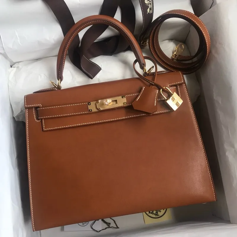 Kelly Sellier 28 Handmade Bag In Gold Barenia Calfskin
