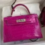 Kelly Mini II Sellier Handmade Bag In Rose Scheherazade Shiny Alligator Leather