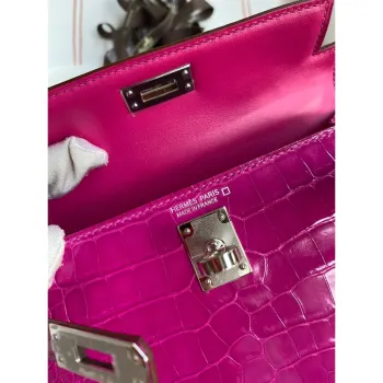 Kelly Mini II Sellier Handmade Bag In Rose Scheherazade Shiny Alligator Leather