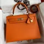 Kelly Sellier 28 Handmade Bag In Orange Epsom Calfskin
