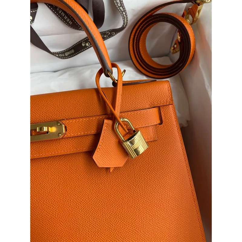 Kelly Sellier 28 Handmade Bag In Orange Epsom Calfskin