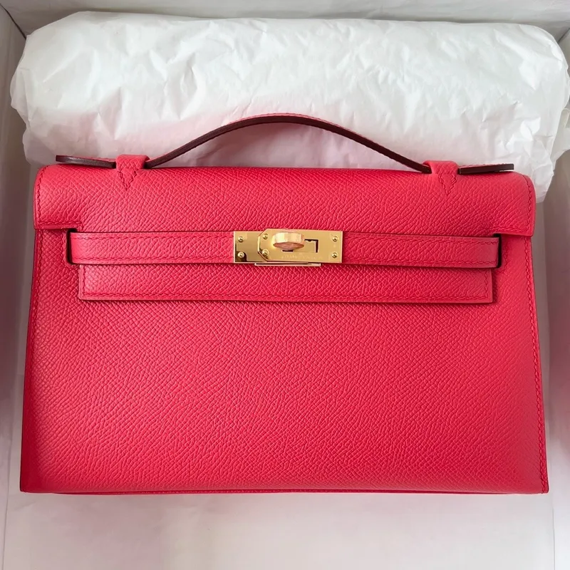 Kelly Pochette Handmade Bag In Rose Japour Epsom Calfskin
