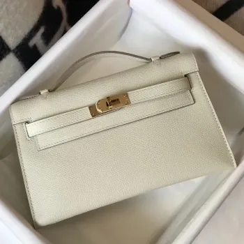 Kelly Pochette Bag In White Epsom Leather