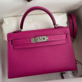 Kelly Mini II Sellier Handmade Bag In Rose Purple Epsom Calfskin