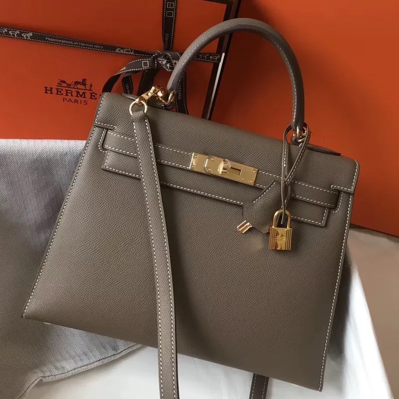 Kelly 28cm Sellier Bag In Taupe Epsom Leather