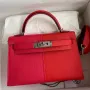 Kelly Mini II Sellier Tri color Bag In Red/Rose Extreme/Blue Epsom Calfskin