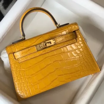 Kelly Mini II Bag In Yellow Embossed Crocodile Calfskin
