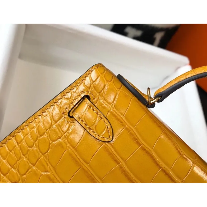 Kelly Mini II Bag In Yellow Embossed Crocodile Calfskin
