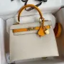 Kelly Sellier 25 Bicolor Bag in Craie and Yellow Epsom Calfskin