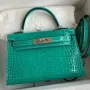 Kelly Mini II Sellier Handmade Bag In Vert Jude Shiny Alligator Leather
