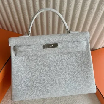 Kelly Retourne 35 Handmade Bag in White Clemence Leather