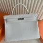Kelly Retourne 35 Handmade Bag in White Clemence Leather
