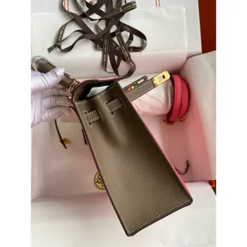 Kelly Sellier 25 Bicolor Bag in Rose Extremea nd Taupe Epsom Calfskin