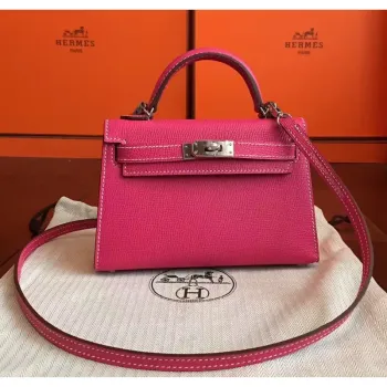 Hermes Rose Tyrien Epsom Kelly Mini II Handmade Bag