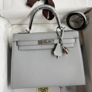 Kelly Sellier 28 Handmade Bag In Gris Mouette Epsom Calfskin