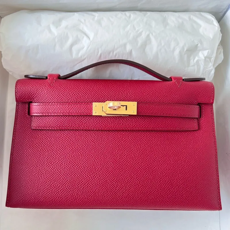 Kelly Pochette Handmade Bag In Rouge Grenat Epsom Calfskin