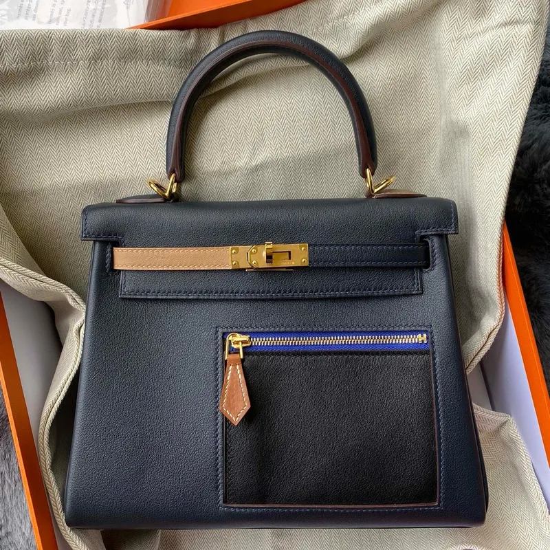 Kelly Colormatic 25 Handmade Bag in Blue Nuit Swift Leather