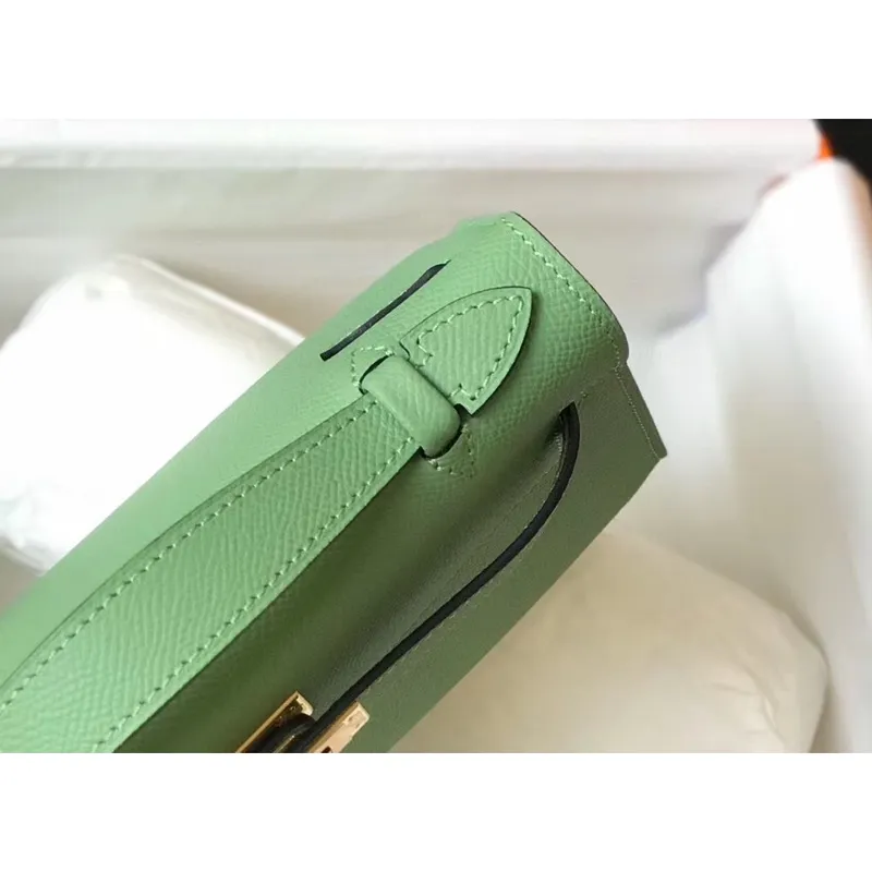 Kelly Pochette Bag In Vert Criquet Epsom Leather