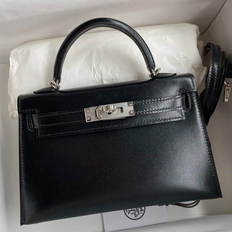 Kelly Mini II Sellier Handmade Bag In Black Box Calfskin