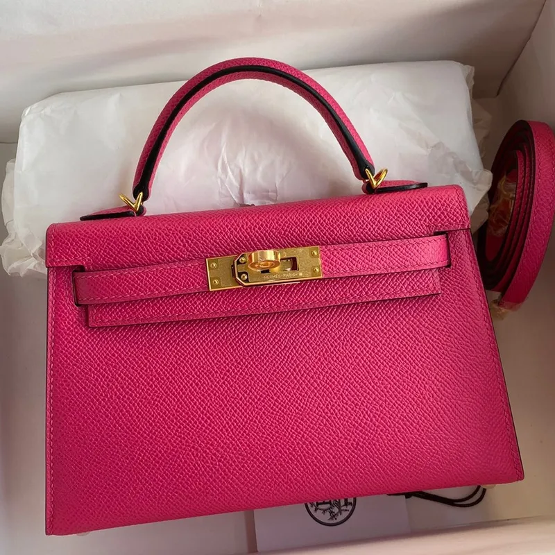 Kelly Mini II Sellier Handmade Bag In Rose Red Epsom Calfskin