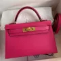 Kelly Mini II Sellier Handmade Bag In Rose Red Epsom Calfskin