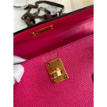 Kelly Mini II Sellier Handmade Bag In Rose Red Epsom Calfskin
