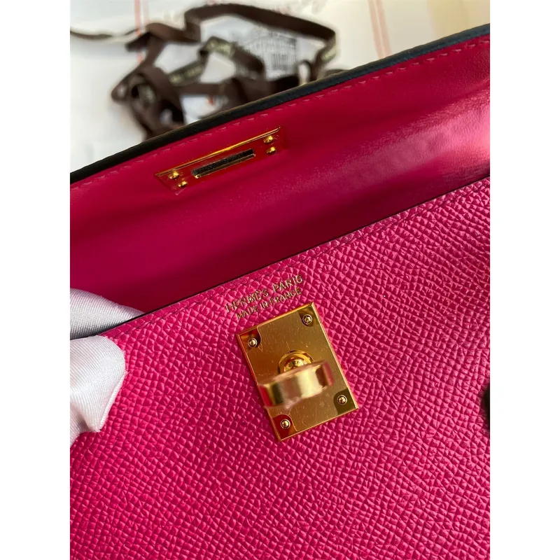 Kelly Mini II Sellier Handmade Bag In Rose Red Epsom Calfskin
