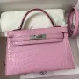 Kelly Mini II Sellier Handmade Bag In Mauve Sylvestre Matte Alligator Leather