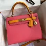 Kelly Sellier 28 Bicolor Bag in Rose Lipstick and Yellow Epsom Calfskin