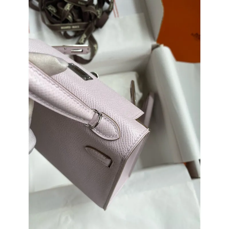 Kelly Mini II Sellier Handmade Bag in Mauve Pale Epsom Calfskin