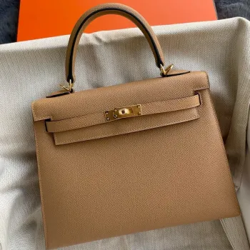 Kelly Sellier 25 Handmade Bag In Chai Epsom Calfskin