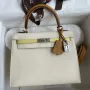 Kelly Sellier 25 Tricolor Bag in Craie/Sesame/Yellow Epsom Calfskin