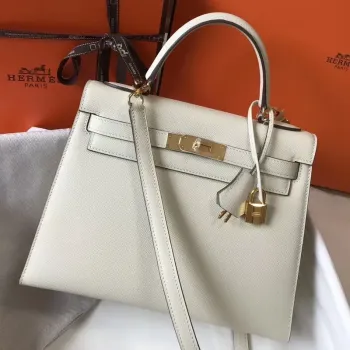 Kelly 28cm Sellier Bag In White Epsom Leather