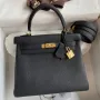 Kelly Retourne 25 Handmade Bag In Black Clemence Leather
