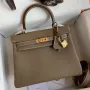 Kelly Retourne 25 Handmade Bag In Taupe Clemence Leather